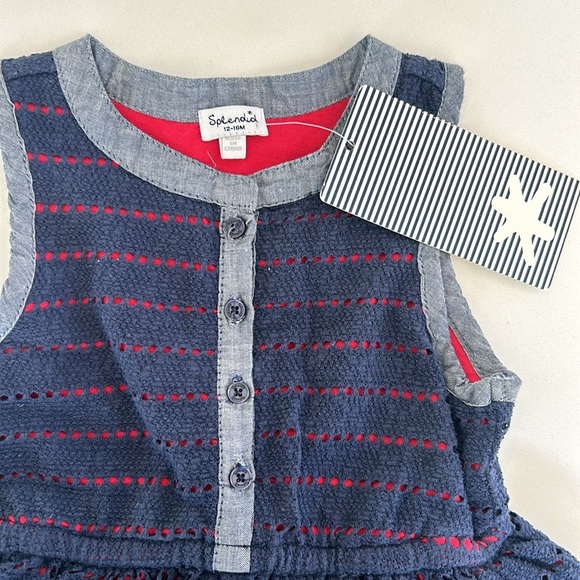 Splendid Blue Red Eyelet Dress Girls Baby Toddler 12/18 months July 4 NEW - Picture 2 of 6